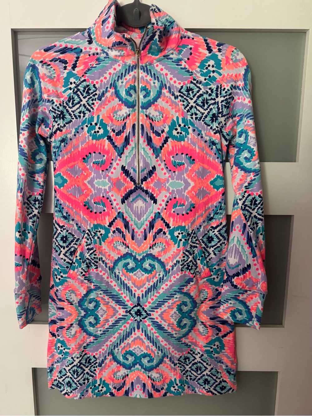 Lilly Pulitzer Multicolor Pink Blue Zip Front Tunic